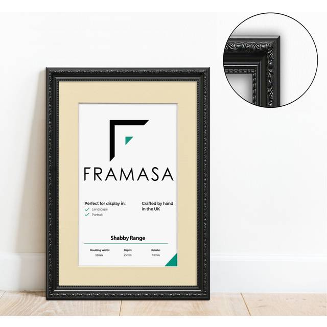 (Black Frame Ivory Mount, 24x16 Pic (28x20 Frame)) New Shabby Chic Picture Photo Frames ,Black Antique Style Photo Frames,  With Multicolored Mounts W