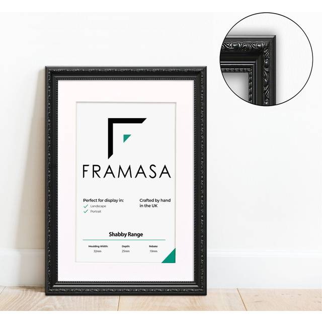 (Black Frame White Mount, 6x4 Pic (8x6 Frame)) New Shabby Chic Picture Photo Frames ,Black Antique Style Photo Frames,  With Multicolored Mounts White