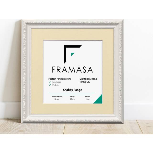 (White Frame Ivory Mount, 5x5 Pic (7x7 Frame)) New Shabby Chic Picture Photo Frames ,White Antique Style Photo Frames,  With Multicolored Mounts White