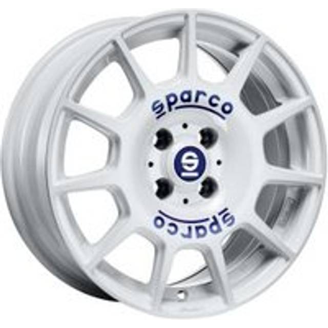 Sparco Wheels Terra Alloy Wheels in White Blue Lettering Set of 4 - 16x7 Inch ET37 4x100 PCD 63.3mm Centre Bore White Blue Lettering, Blue