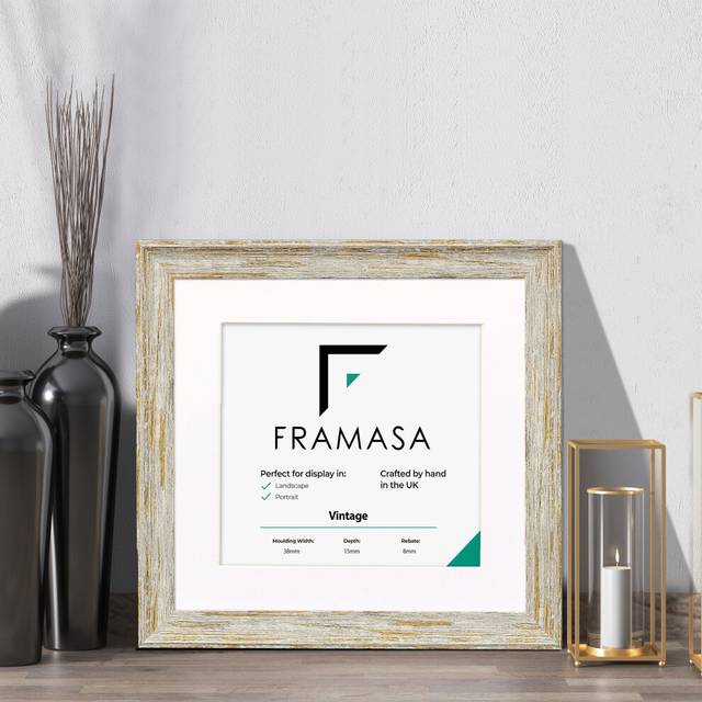 (White Frame White Mount, 30x30CM Pic (40x40CM Frame)) Vintage Distressed White Photo Frames Shabby Wood Effect Picture Frames With Multicolored Mount