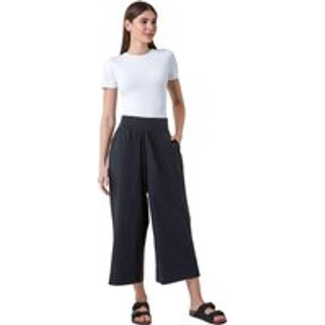 Elastic Waist Wide Leg Cotton Cropped Culottes - Black - Size 16 - Roman
