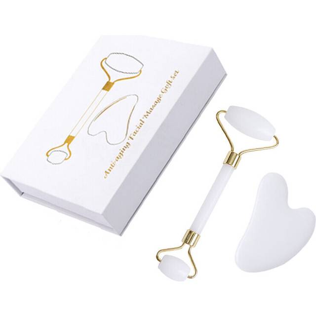 (a-Type A ( With box)) The Best Gift 3 in 1 Jade Roller Facial Massager Gouache Scraper Rose Quartz Guasha Board Face Lifting Relax Beauty Set With Bo