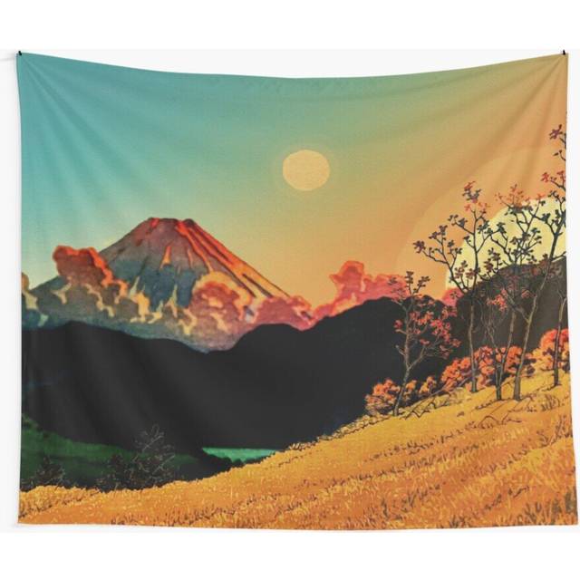 Tapestry 60x50inch New Year Morning in Shades of Orange and Blue - Nature Landscape of Mountain, Sun and Moon Wall Hanging Art DÃ©cor Living Room