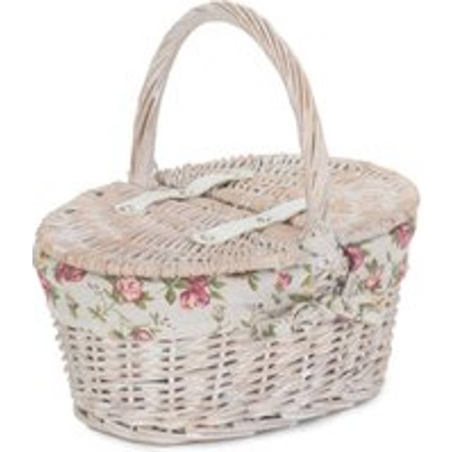 Childs White Wash Butterfly Lidded Wicker Basket - Garden Rose