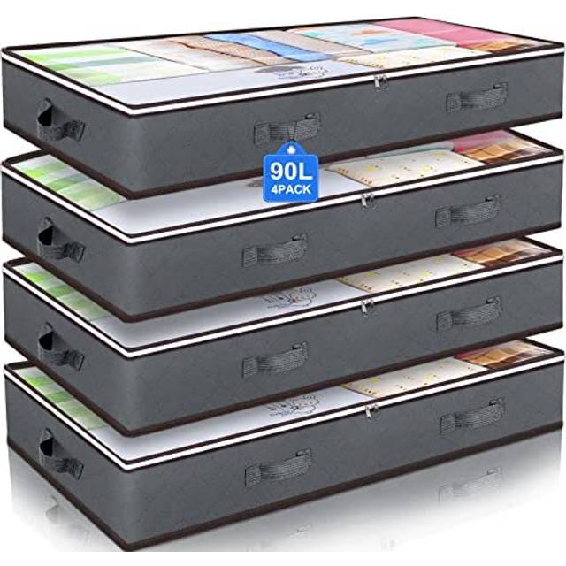 90L Under Bed Storage Containers, Toy Organizers and Wrapping Paper Storage Bags, Underbed Shoes Closet Storage Solution with Clear Window and