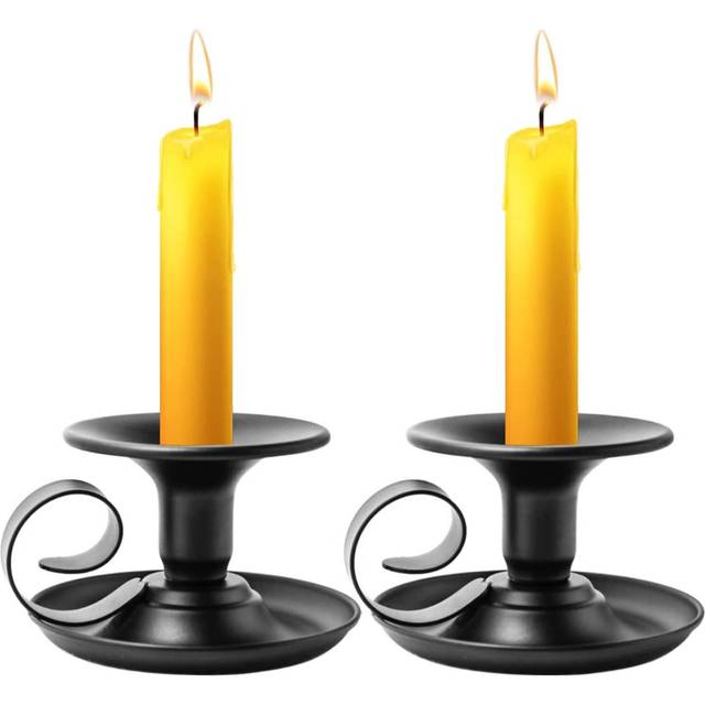 Retro Iron Taper Candle Holder, Set of 2, Simple Black Candlestick Holders Candlelight Stand for Halloween Christmas Dining Room Home