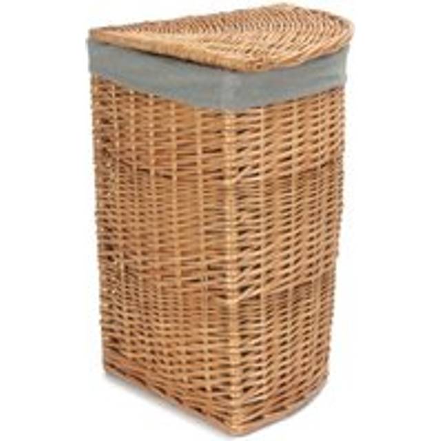 Light Steamed Corner Linen Basket with Grey Sage Lining - Small