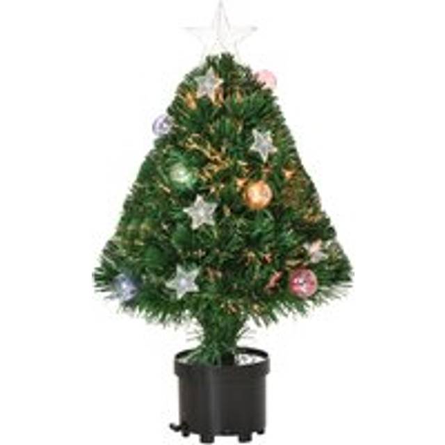 Homcom 2ft Pre-lit Artificial Christmas Tree Tabletop Multicoloured Fibre Optic Xmas Decoration W/ Led Lights Pot Table Desk - Green
