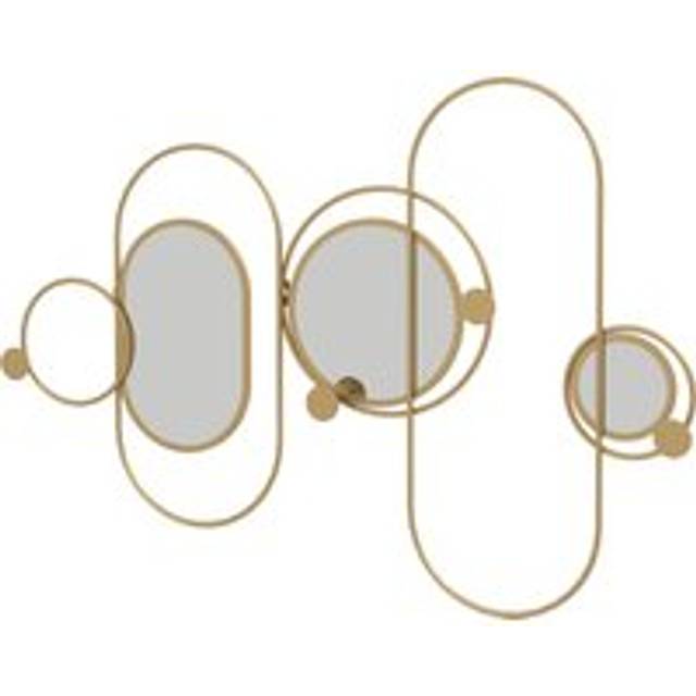 HOMCOM Decorative Metal Wall Mirror with Coat Hooks, Modern Art for Living Room Bedroom, Gold Tone Aosom UK