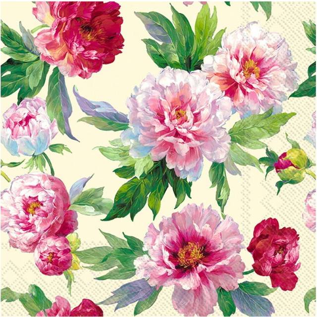 IHR Spring Flower Print Cream Lunch Paper Napkins 20-Pack Disposable 3-Ply