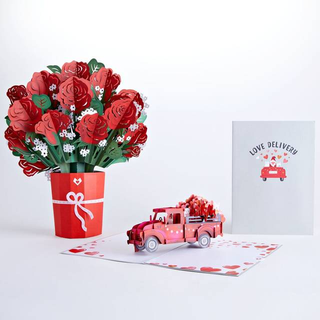 Lovepop Red Rose Bouquet  Love Delivery Pop Up card  5x7 Inches  3D Valentines Day gift  gifts for Wife  Anniversary card  Paper Flower Delivery with
