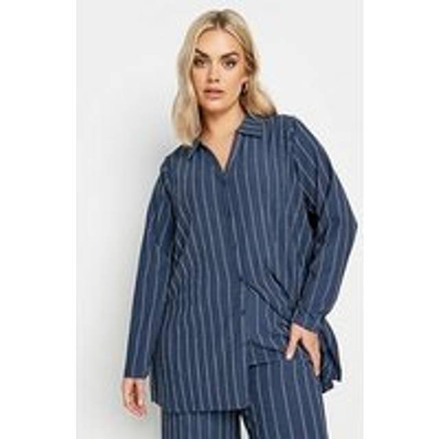Yours Curve Navy Blue Textured Pinstripe Shirt, Women's Curve & Plus Size, Yours - 22-24