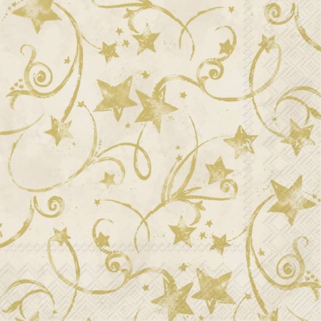 Festive cream & gold stars print lunch paper napkin 20-pack disposable 3-ply
