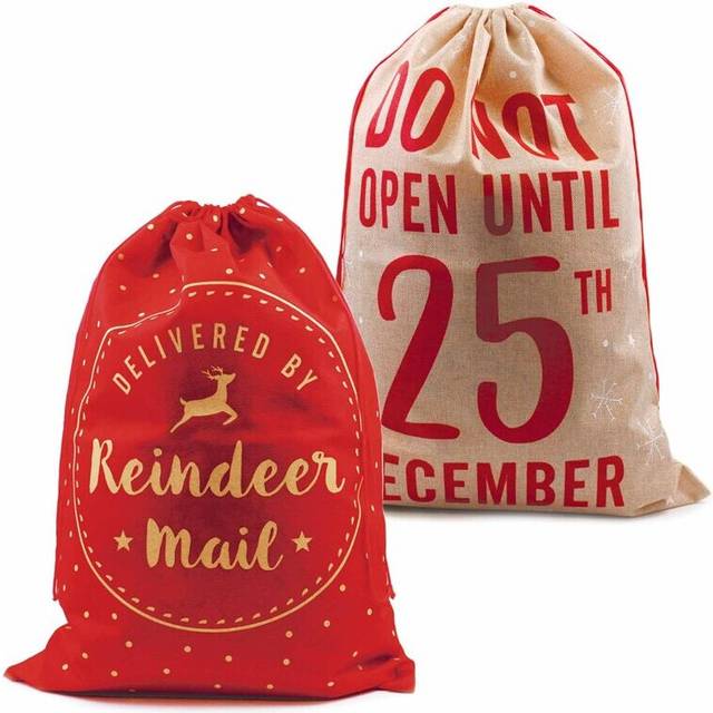 (25th December) Large Christmas Hessian Santa Sack Drawstring 70x51cm Bag Xmas Present Gift Bags