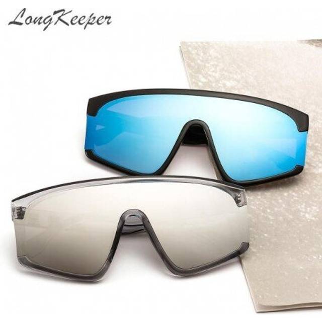 (C6pink champagne) LongKeeper One Piece Sunglasses Women Oversized Mirror Lens Sun Glasses Men Steampunk Gradient Female Party Goggles Gafas UV400