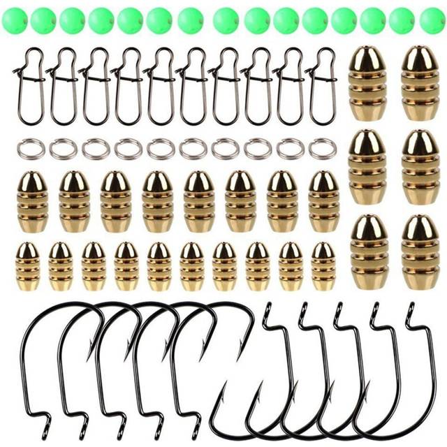 Set Brass Sinker Weights Jig Hook Fishing Hook Swivel Ring Connector with Bo*