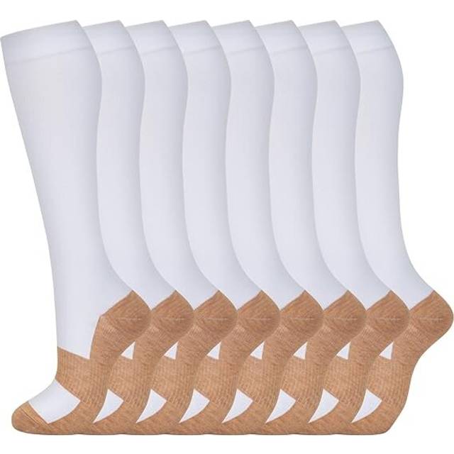 8 Pairs Compression Socks for Men & Women 20-30 mmHg Knee High Nurse Pregnant Running Medical and Travel Athletic-white Copper/S-M