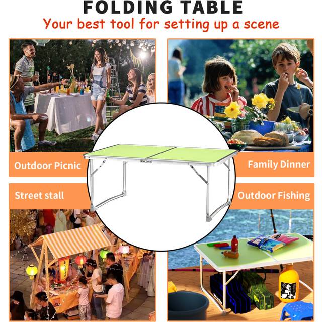 (Green) Portable Folding Camping Table, Lightweight Aluminum Picnic Table 60x40x26cm