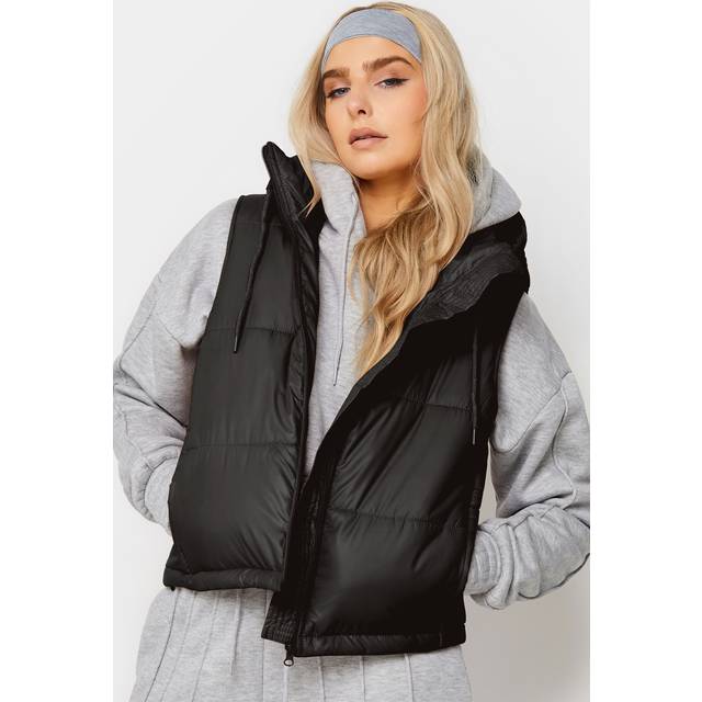 Black Hooded Cropped Gilet Extra Large Pixiegirl Regular | Petite Women's Petite Gilets - XL