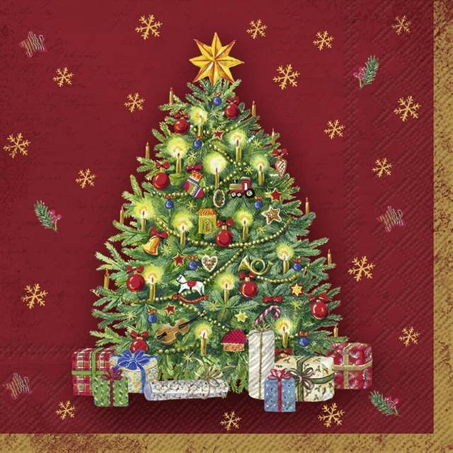 Festive Christmas Tree Printed Cocktail Paper Napkin 20-Pack Disposable 3-Ply