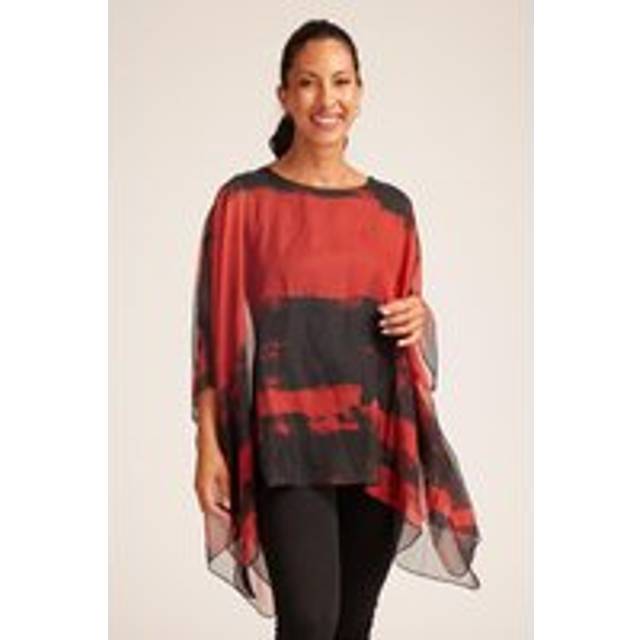 Split Back Chiffon Layered Tunic with Necklace - Dark Red - 12