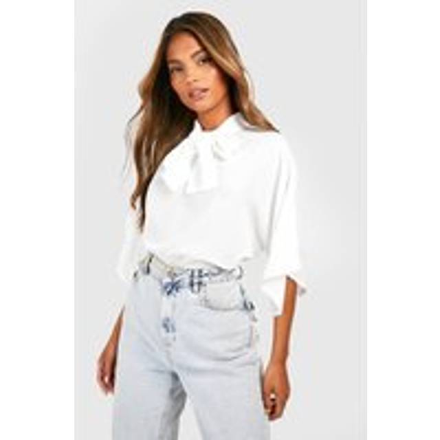 Womens Woven Tie Neck Floaty Flared Sleeve Blouse - Ivory - 14