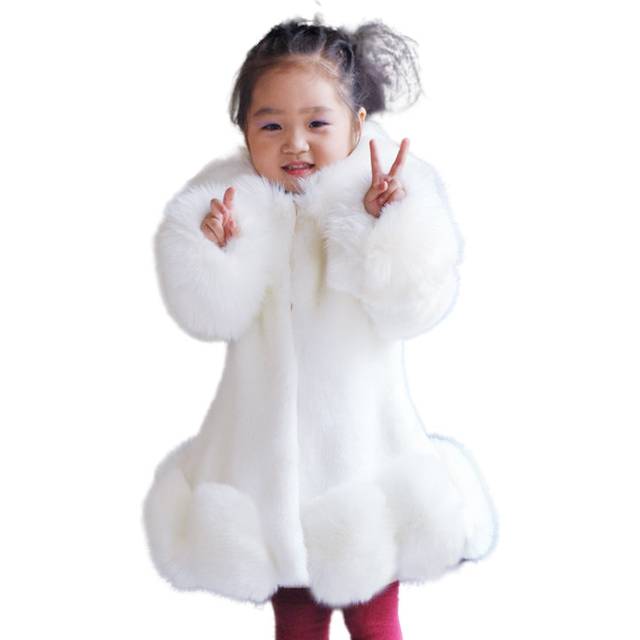 (White, 6-7 Years) Kids Girls Padded Winter Coat Jacket Fur Hooded