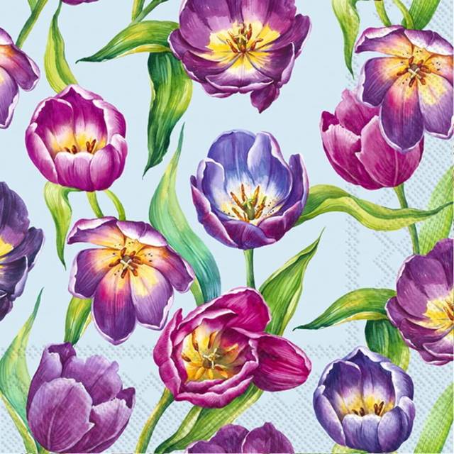 Paper Lunch Napkins Floral Tulip Blue Printed 3-ply Disposable Party Serviettes