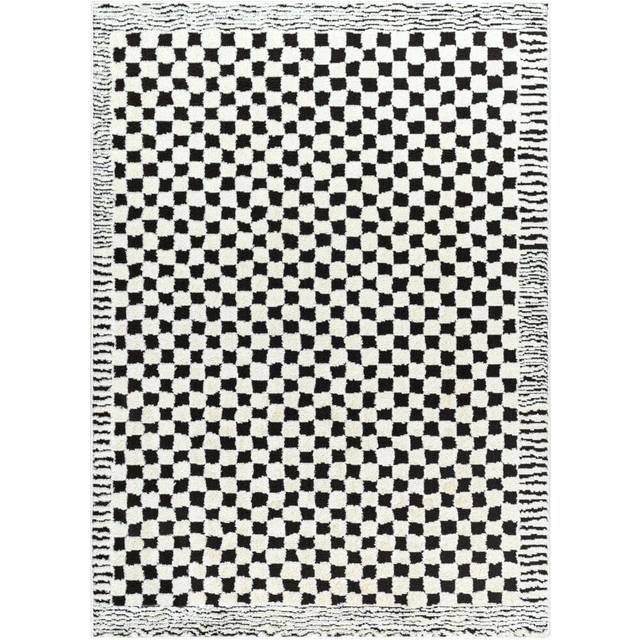EKTA Scandi Modern High Pile Checkered Area Rug - Black - 160cm x 215cm