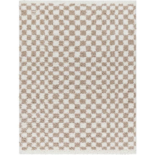 KITTU Shaggy Modern Plush Pile Checkered Area Rug - Brown - 200cm x 275cm