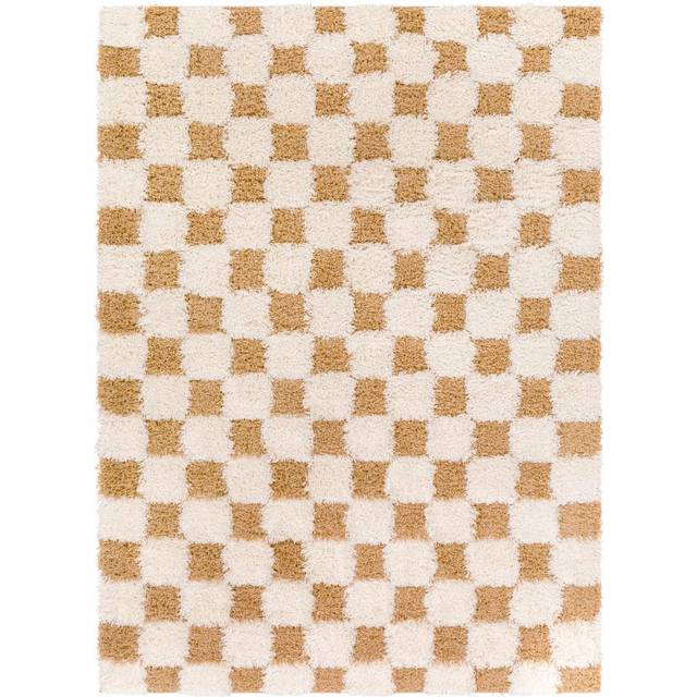 WILLA Shaggy Modern Plush Pile Checkered Area Rug - Yellow - 200cm x 290cm