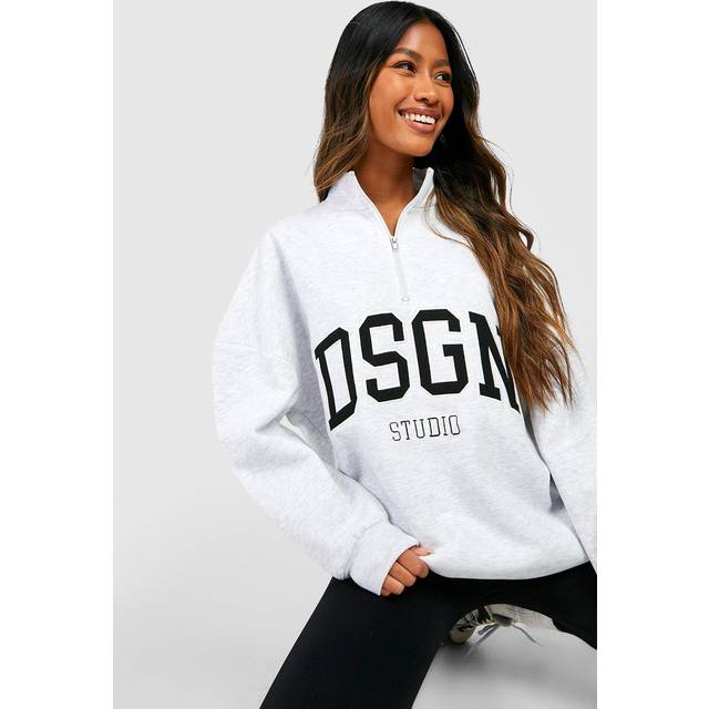 Womens DSGN Studio Half Zip Applique Oversized Sweatshirt - Grey - XL