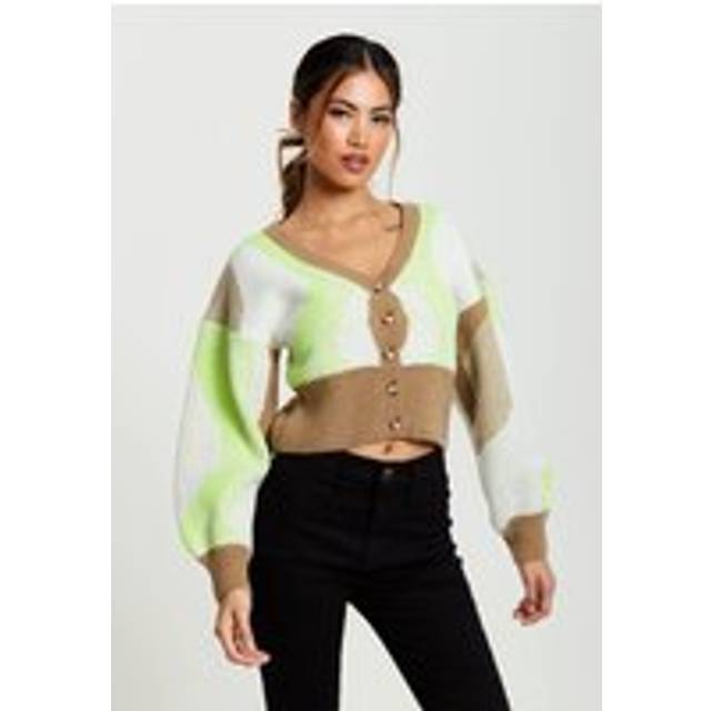 Womens Cardigan In Brown, Green And Cream - L