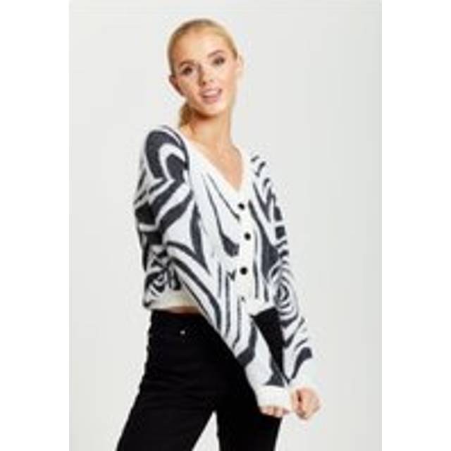 Womens Fluffy Black And White Cardigan - M