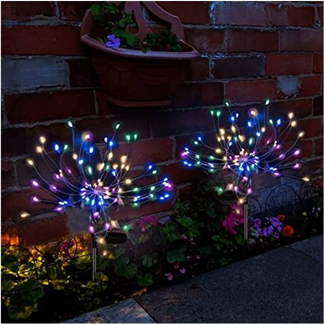 Solar Garden Lights Garden Outdoor Decorative,2 x Solar Firework Lights Multicolour LED Solar Starburst Lights with Twinkling and Steady-ON 2 Lig