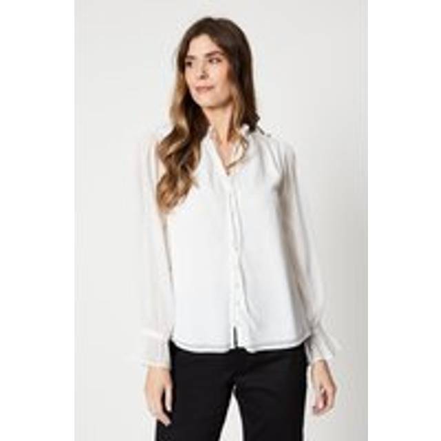Womens Tie Neck Boho Blouse - Cream - 18