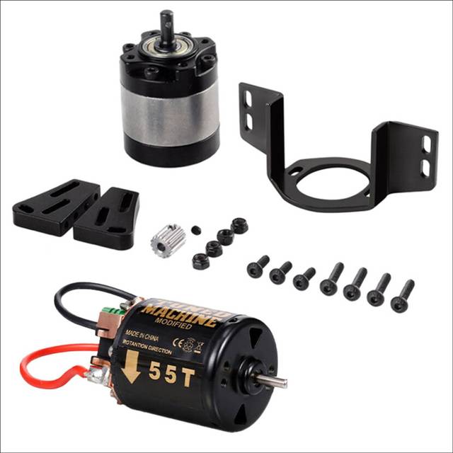External Carbon Brush 540 Brushed Motor 55T with 1:5 Reduction Gearbox for 1/14 Trailer 1/10 RC Car Crawler SCX10 TRX4