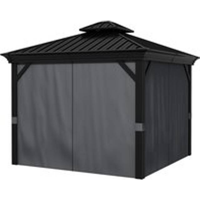 Outsunny 3 X 3.7m Outdoor Hardtop Gazebo Canopy Aluminum Frame With 2-tier Roof & Mesh Netting Sidewalls, Dark Grey