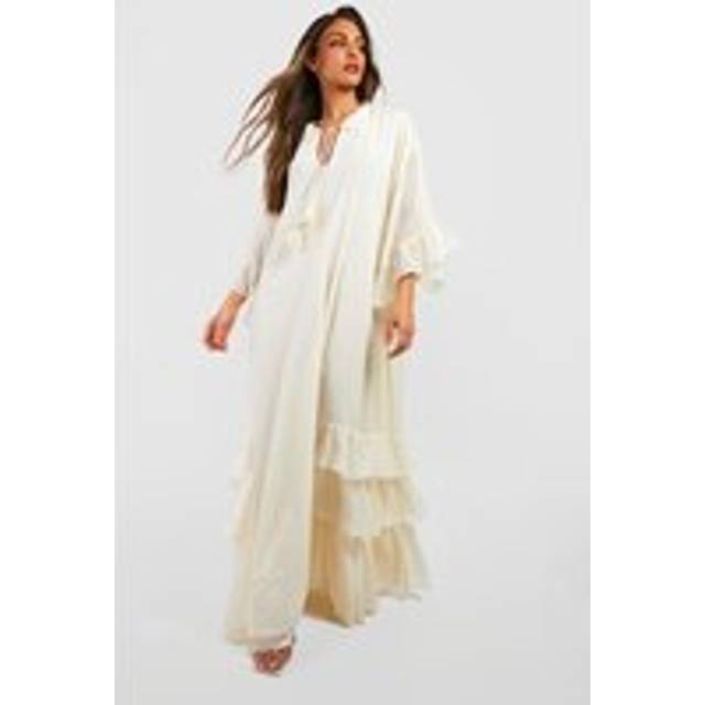 Womens Ruffle Detail Smock Maxi Dress - White - 14, White