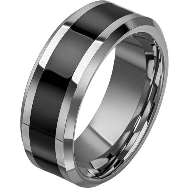Fred Bennett Tungsten Black Enamel Stripe Ring R3860 62