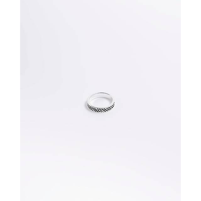 Mens River Island Silver Plated Engraved Band Ring - L