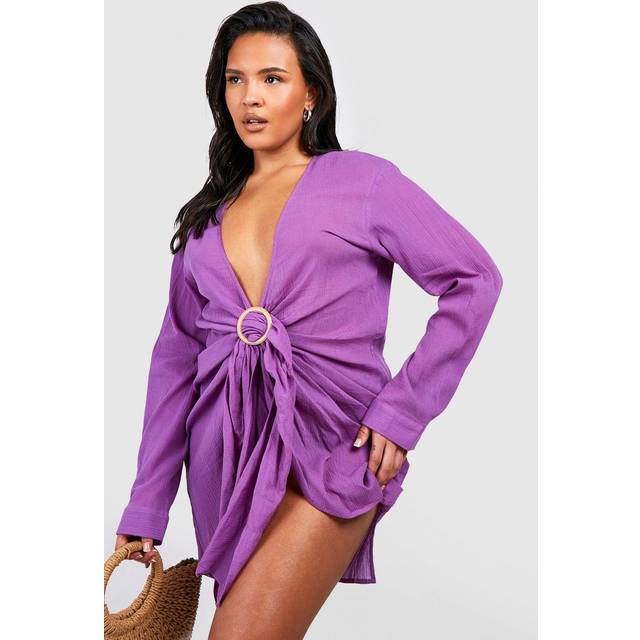 Womens Plus Cheesecloth Ring Detail Beach Dress - Purple - 28