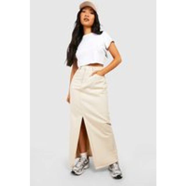 Womens Denim Split Front Maxi Skirt - Ecru - 10