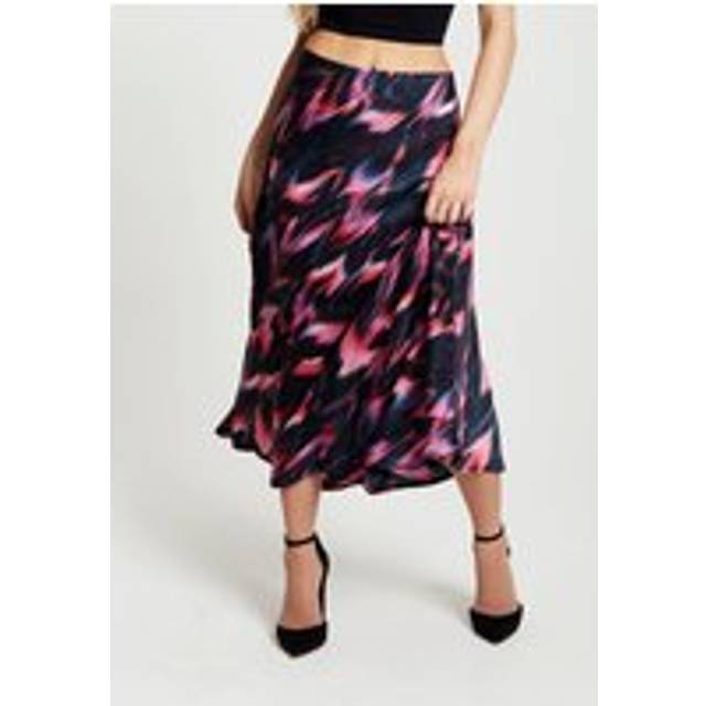 Womens Abstract Ikat Print Midi Skirt In Black And Pink - 14