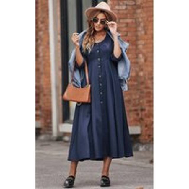 Button Down Sleeve Tie Detail Midi Dress In Navy - 8-10