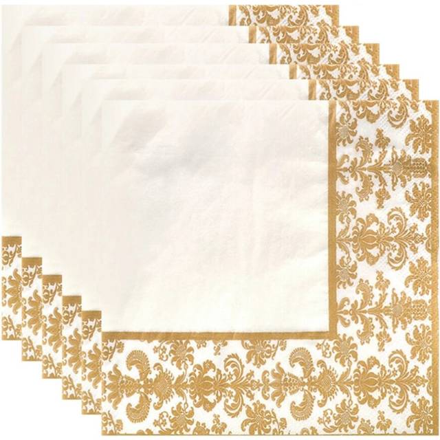 100Pcs Gold Printing Disposable Napkin Tissue Paper Napkins for Restaurant and Hotel (Golden + White)