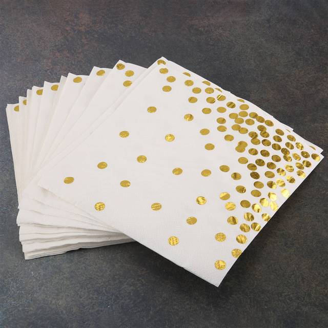 Gold Dot Cocktail Napkins (50 Pack)3-Ply Paper Napkins with Gold Foil Polka Dots Perfect for Birthday Party, Baby Shower, Bridal Shower, Holiday Celeb