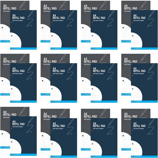 (Pack of 12) KAV Punched Holes A4 Ruled Refill Pad 130 Pages