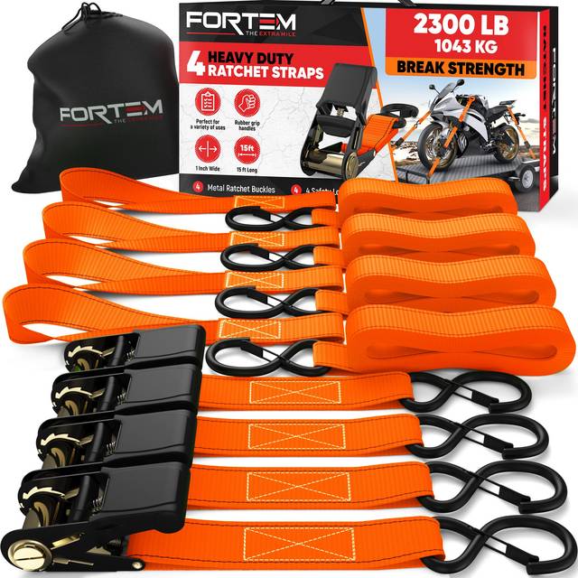 FORTEM Ratchet Straps  2300lb Break Strength  4 15ft Tie Down Strap Se